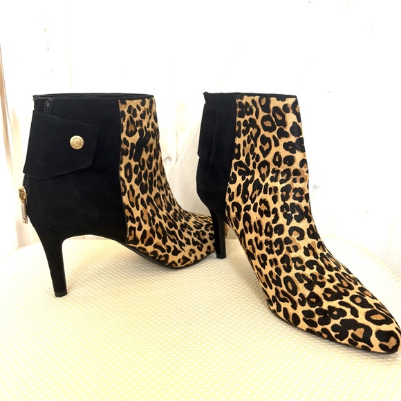 Cole Haan Black and Leopard Print Calf Hair Suede Ankle Booties 9.5 - Picture 11 of 11
